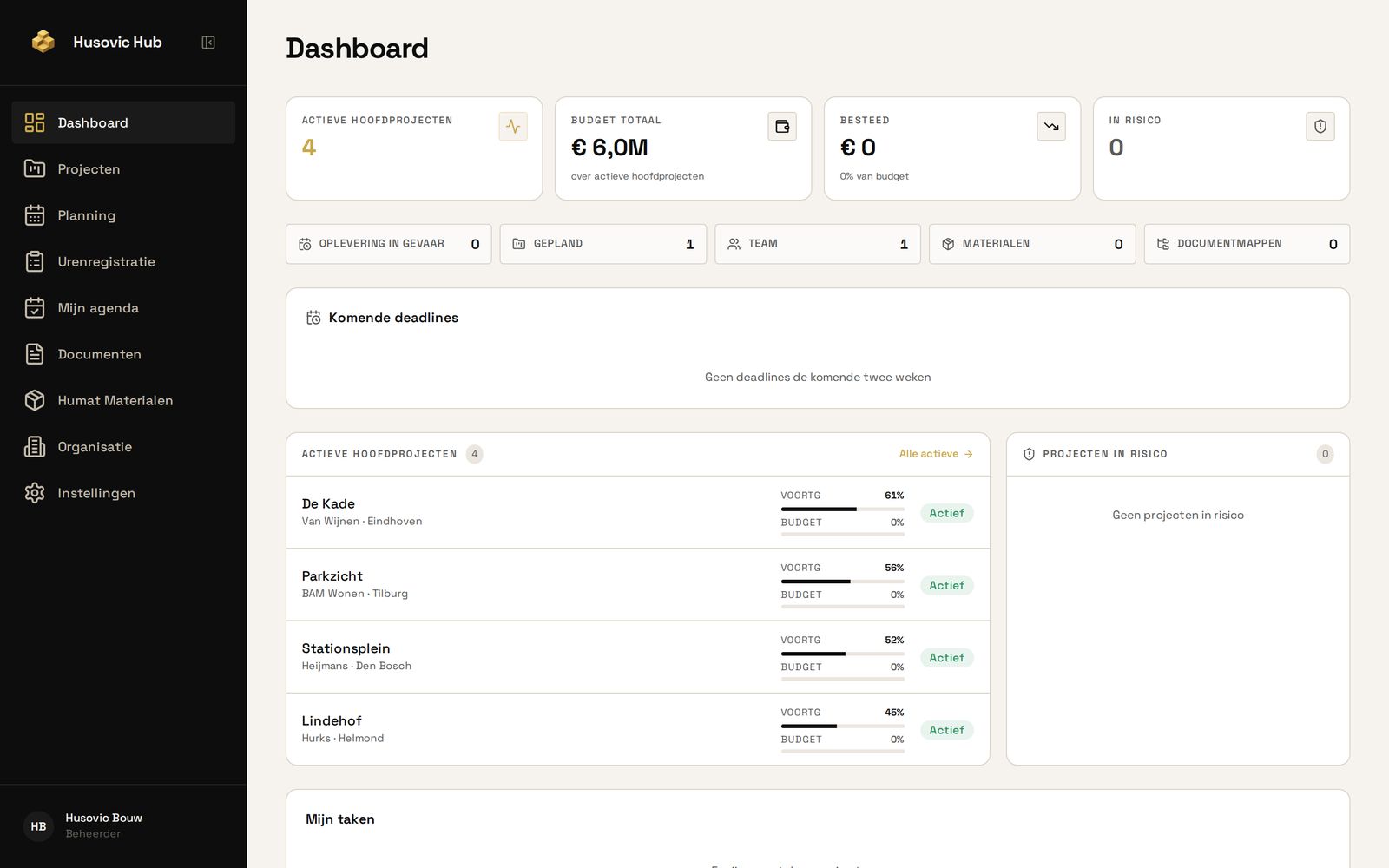 Husovic Hub project interface